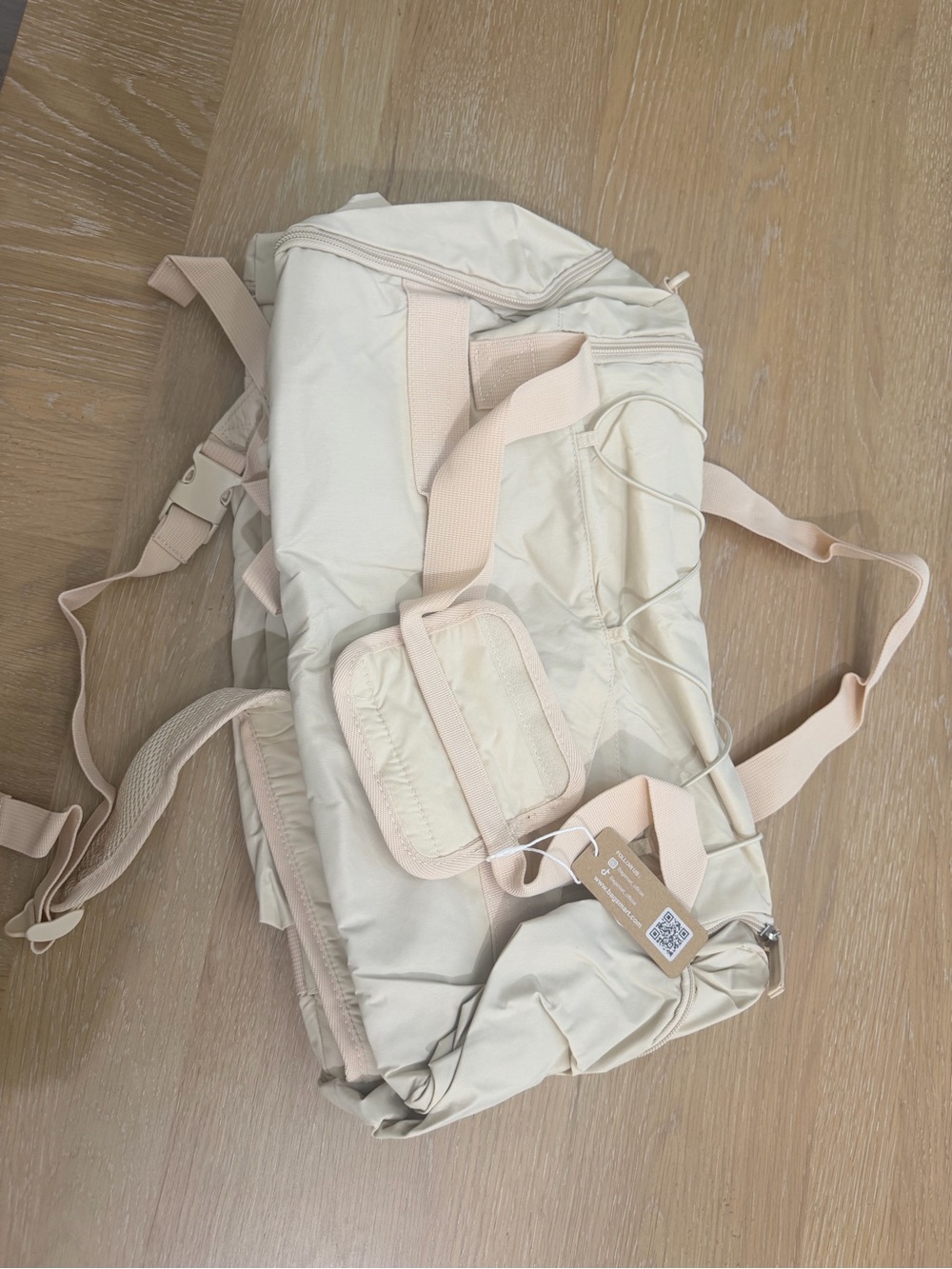 Convertible Women's Travel Duffel & Backpack in Light Beige - Picture 7 of 10